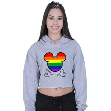 Imagem de Cropped Moletom Feminino Mickey Colorido LGBT - Lafre, Cinza, G