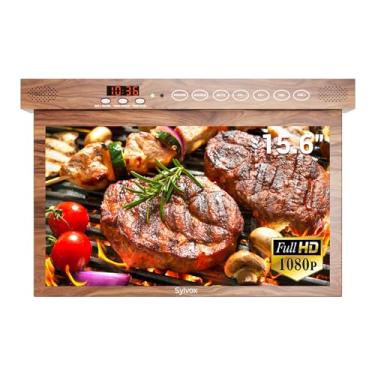 Imagem de SYLVOX 15.6 inch Smart TV for Kitchen, 1080P RV TV Under Cabinet TV, Smart Android TV Rotated & Folded, Support Google Assistant WiFi Bluetooth, Small TV for Kitchen, Bedroom, RV Camper, Mahogany