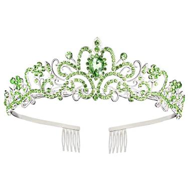 Imagem de COCIDE Tiara verde e coroas para mulheres, faixa de cabeça de cristal, princesa, strass com pentes, acessório de cabelo para noivas, casamentos, formaturas, aniversários, festas, acessórios de cabelo para mulheres e meninas