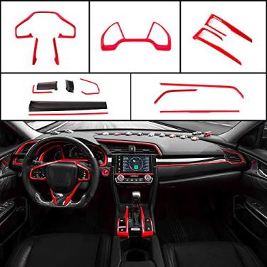 Imagem de XITER Painel de instrumentos, moldura central, acabamento decorativo, capa de volante, moldura automotiva, conjunto completo de interiores de carro para Honda 10th Civic 2016 2017 2018 2019 2020 2021 (vermelho)