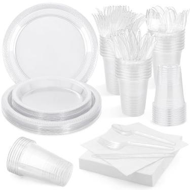 Imagem de Conjunto de louças descartáveis Aodaer Clear 200 peças
