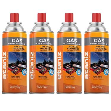 Imagem de Kit 4 Refil Gás Fogareiro Etaniz 400ml 227g Butano Portátil Camping Churrasco Cozinha Maçaricos