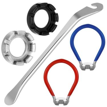 Imagem de Pacote com 5 chaves de raio de bicicleta, chave de torque de raio universal, kit de ferramentas de raio portátil para bicicletas, raios de roda, kit de correção de aro de bicicleta, ajustador de raio