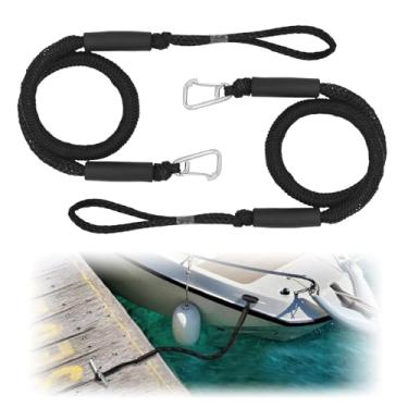 Imagem de SNOMEL 2 peças de 1,2 m com clipe e laço de aço inoxidável, linha de âncora elástica ajustável, corda de amarração de barco resistente para caiaque PWC Jet Ski Pontoon Wave Runner (preto)