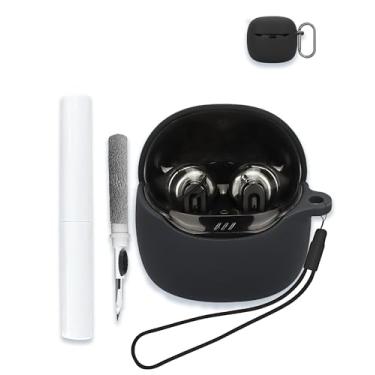 Imagem de Capa para JBL Tune Flex 2 Novo 2024 - Fones de ouvido com cancelamento de ruído sem fio, protetor de silicone macio WUNIAK portátil, resistente a arranhões, kit de limpeza, mosquetão e cordão, preta