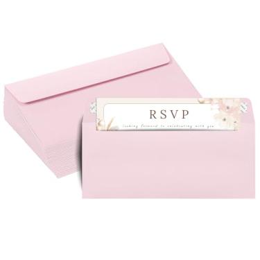 Imagem de Envelopes rosa #10, pacote com 50, envelopes coloridos tamanho carta 10 x 23 cm, envelopes de negócios para cartões, convites, férias, cartões postais, presentes, papel de 14,5 kg, envelopes coloridos