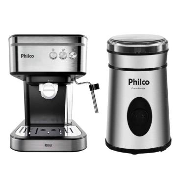 Imagem de Kit Philco Cafeteira Expresso Inox PCF04A 20 Bar e Moedor de Café Elétrico Grano Aroma PMC0I 50g Colher Dosadora