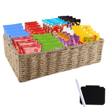 Imagem de Yomjarl Organizador de lanchonete, organizadores de despensa e caixas de armazenamento, cesta de lanche tecida à mão para bancada, 4 compartimentos caixa de exibição de lanches, doces, pacote de