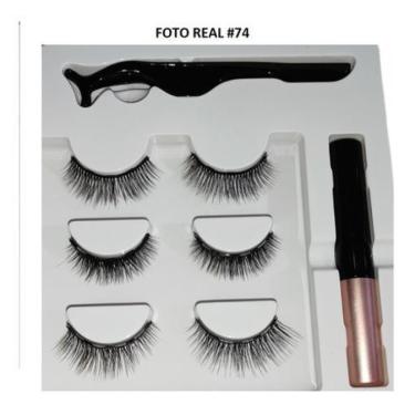 Imagem de Kit 3 Cílios Magnéticos Postiços Com Imã + Delineador e Pinça