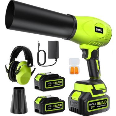 Imagem de Soprador de folhas sem fio com baterias de 2 × 4000 mAh e carregador rápido, 800 CFM 250 MPH 50.000 RPM Turbo Jet portátil para cuidados com o gramado, pátio, folhas