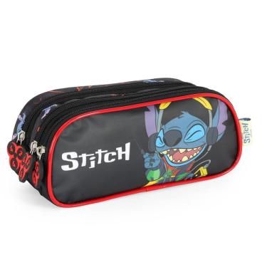 Imagem de Estojo 3 Divisória Juvenil Lilo Stitch Disney Escolar Preto