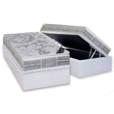 Imagem de Cama Box Baú Solteiro: Colchão Molas Ensacadas Castor Super Luxo Látex Plush + Base Crc Courano White (88x188)