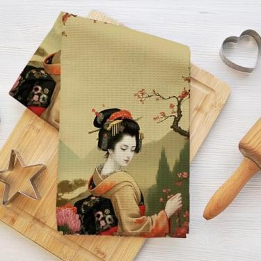 Imagem de Toalhas de cozinha estilo japonês, toalha de mão macia absorvente, panos de prato de waffle de flores para cozinha, banheiro, sala de estar, presentes de inauguração de casa para mulheres mãe tia 2