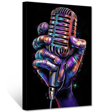 Imagem de CXHOSTENT Tela de música, arte de parede, microfone, imagem, pintura, impressão, pôsteres musicais, sala de música, decoração de sala de aula, emoldurada (30,5 cm x 45,7 cm)