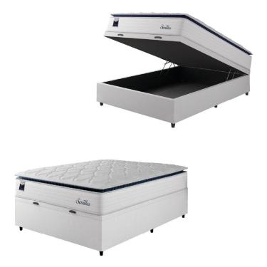 Imagem de Cama Box Baú Casal Colchão Molas Ensacadas Com Pillow Sevilha 138x188x74cm Branco/cinza Hellen