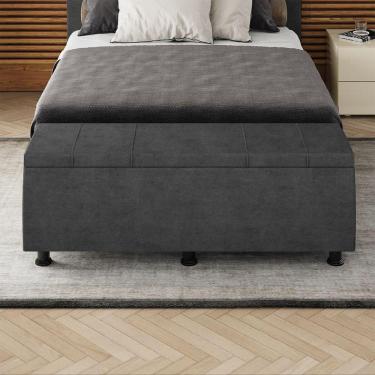 Imagem de Baú Sapateira Estofada Casal 140 Cm Venus Veludo Skybox Preto