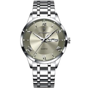 Imagem de Relógio Masculino Analógico Quartzo á Prova D´agua Em Aço Inoxidável Cinza Prata