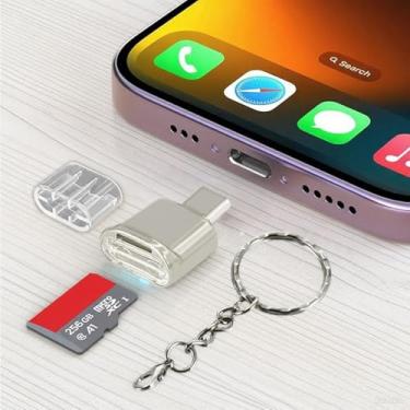 Imagem de Leitor de cartão micro SD/TF tipo C com chaveiro, leitor de memória, adaptador de leitor de cartão tipo C (prata)