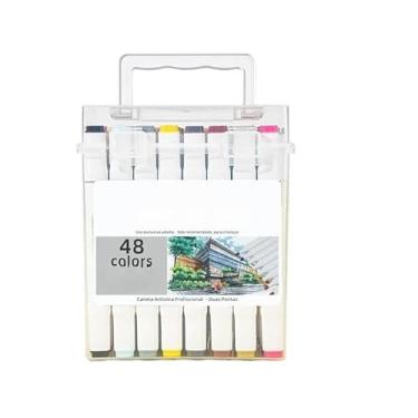 Imagem de 24/36/48/60/80/120 Estojo Bolsa Caneta Marcadores Com Ponta Dupla Tampa Com NÚMERO DE CORES (48 cores branco)