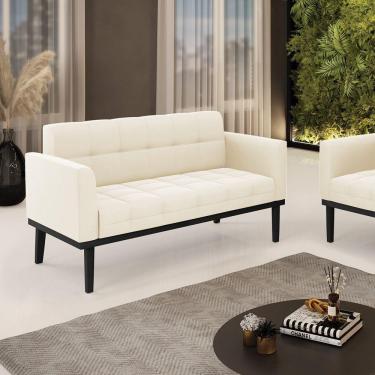 Imagem de Poltrona Namoradeira Decorativa Pés Fixo Em Madeira Preto Veludo Bege