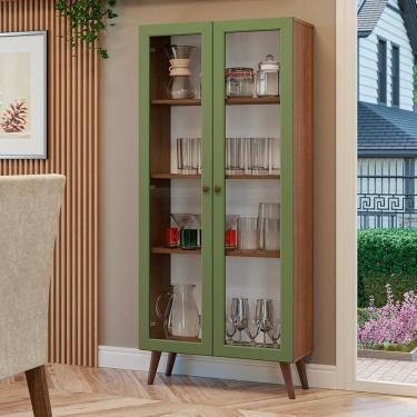 Imagem de Cristaleira 70 Cm 2 Portas De Vidro Com Pés Cônicos Rustic-verde-rustic Vik Madesa