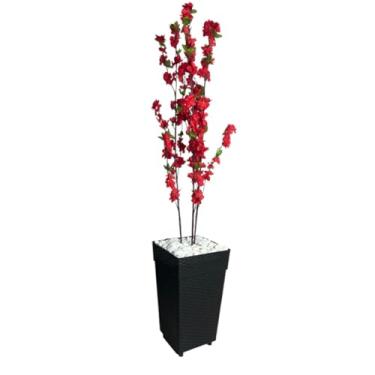Imagem de Bonsai artificial de flor de cerejeira, colocado em um requintado vaso de vime. Planta artificial decorativa.(Cerejeira Vermelha vaso Preto)