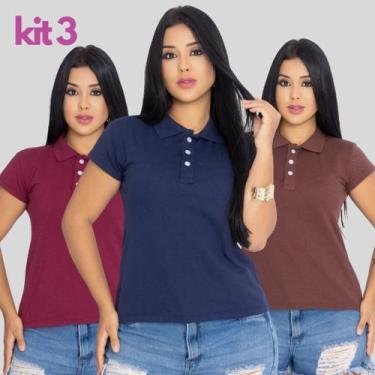 Imagem de Kit3 Camisa Polo Feminina Ótimo Acabamento Tecido Piquet - MULTI MARCA