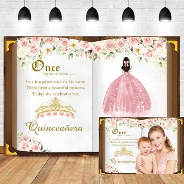 Imagem de Pano de fundo de Once Upon a Time, 3 x 2,4 m, livros de fadas, flores de princesa rosa românticas, decoração de fundo de coroa dourada para meninas, artigos de decoração de festa de aniversário para
