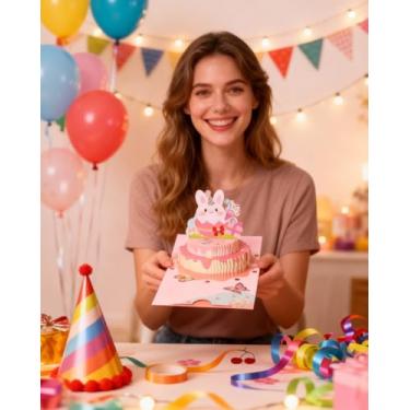 Imagem de Cartões de aniversário. Cartões de felicitações bonitos e divertidos com páginas internas em branco para escrever desejos pessoais. Embalagem grande, adequada para festas e presentes. DJA1256-02