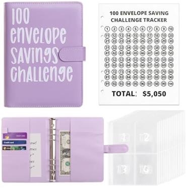 Imagem de Fichário de desafio de economia de dinheiro com 100 envelopes, livro de desafio de economia de dinheiro A5 com envelopes de dinheiro, fichário de orçamento para economizar US$ 5.051