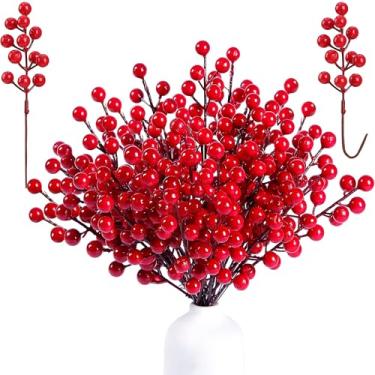 Imagem de Sggvecsy Pacote com 50 hastes artificiais de frutas vermelhas de 18,5 cm, galhos de baga de azevinho para decoração de árvore de Natal, artesanato, enfeites de Natal, decoração de casa de casamento