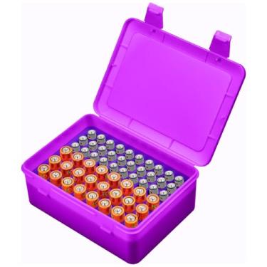 Imagem de Organizador de bateria, caixa de armazenamento para 24 pilhas AA, 30 pilhas AAA (bolsa não incluída), roxo