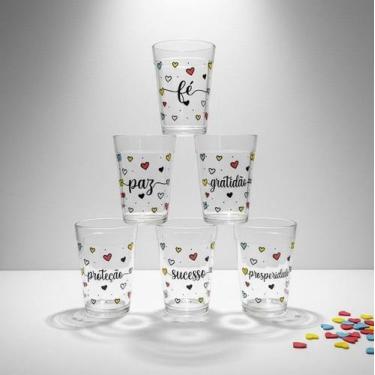 Imagem de Kit Jogo 6 Copos Americanos de Vidro 180ml com Frases Motivacionais - 