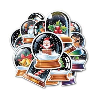 Imagem de 12 adesivos de globo de neve de Natal, decalques de vinil de inverno com Papai Noel, rena, boneco de neve, presentes, árvores de férias, adesivos para laptop, garrafa, caderno, embrulho, scrapbook