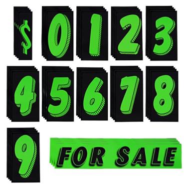 Imagem de Adesivos de número de vinil para carros - 48 peças (4 por cada) adesivos de preço de para-brisa verde-limão grande de 19,8 cm | Suprimentos para concessionárias de carros, números de preços de lote de