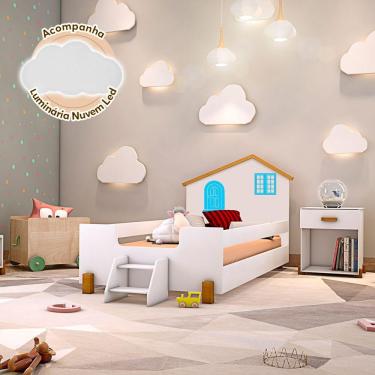 Imagem de Cama Montessoriana Infantil Juvenil Belissima Azul E Amêndoa + Luminária Led