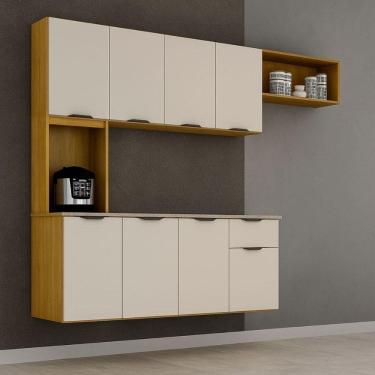 Imagem de Armário De Cozinha Suspenso Completo Aéreo 8 Portas 1 Gaveta Mdp Compacto Espaço Off White