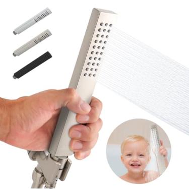 Imagem de SUPPLYGIANT Chuveiro de alta pressão, chuveiro portátil, varinha de chuveiro de níquel escovado, 2,5 GPM, pulverizador de chuveiro de design moderno, rosto de 5 cm