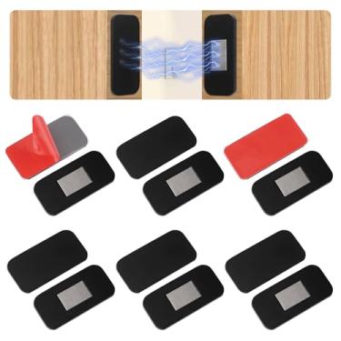 Imagem de UFURMATE Trava magnética para porta de armário, 6 conjuntos ultrafinos de aço inoxidável para gavetas, suporte de porta de montagem adesivo para armários, gavetas (preto)