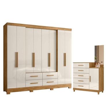 Imagem de Guarda Roupa Casal San Lorenzo E Cômoda Lisboa Freijó Off White - Moval