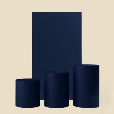 Imagem de Kit Capa De Painel Romano Liso Retângulo Dupla Face Duas Cores E Trio Cilindros De Malha Gel Premium(Azul Marinho)