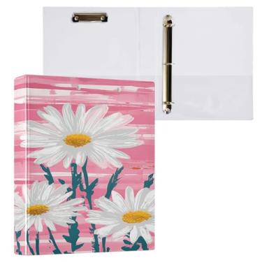 Imagem de Blueangle Fichário de 3 anéis de margaridas brancas com prancheta e 2 bolsos - Organizador de documentos decorativos de 3 cm para escritório, suprimentos de reunião (267)