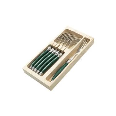 Imagem de Garfo Sobremesa Luxo Verde Com Bandeja De Madeira 6 Peças