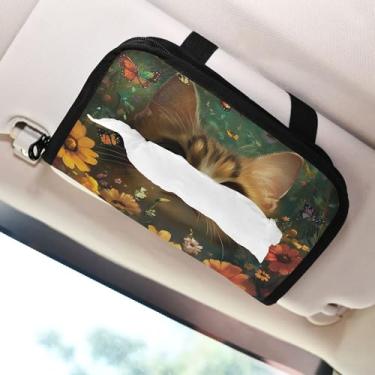 Imagem de SEHANY Porta-lenços de carro de gato fofo, caixa de lenços de papel de carro, suporte de guardanapo retangular dispensador de máscara de carro caixa de lenços de veículo para automóvel universal