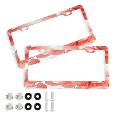 Imagem de SEHANY Molduras de placa de carro rosa dos namorados, capas de moldura de placa de carro de alumínio à prova de ferrugem com orifícios elípticos e parafusos serve para veículos padrão dos EUA tamanho