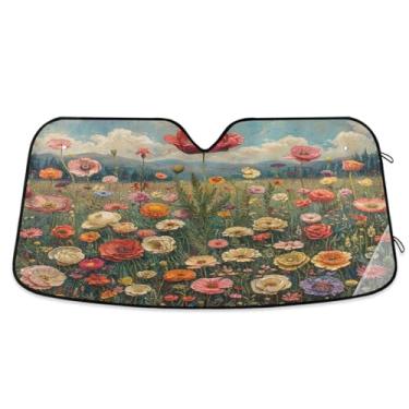 Imagem de ATTX Pára-brisas de carro flor colorida 144.8 cm x 80.0 cm escudo solar universal com proteção UV, persiana de janela frontal automática dobrável para caminhões Sedans SUVs #228
