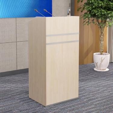 Imagem de Suporte de madeira para pódio, púlpitos para igrejas modernas, pódio para palestras com gavetas e prateleira de armazenamento, suporte de pódio portátil para igreja com placa defletora para escolas