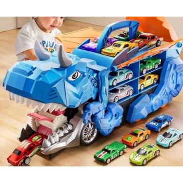 Imagem de Caminhão Dinossauro engolidor e Porta-carrinhos com 4 Carrinhos de Fricção.