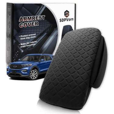 Imagem de Capa de apoio de braço para console central Ford Explorer com bolsos de armazenamento organizador, protetor de tampa de descanso de braço de couro sintético preto acessórios interiores (2020-2025)