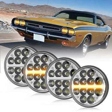 Imagem de CO LIGHT Farol de LED 5,75 5 faróis redondos de LED com luz de seta âmbar DRL e projetor de LED de feixe selado compatível com Peterbilt 349 359